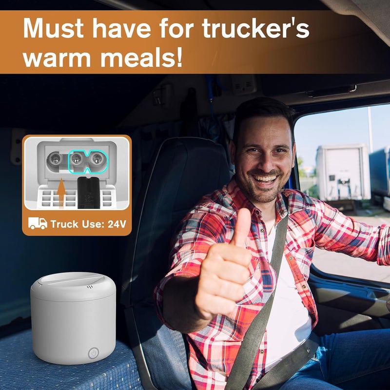 Vabaso Electric Lunch Box for Adults, 41oz 80W Heated Lunch Box, 12V/24V/110V/220V Portable Food Warmer White Elephant Gifts for Men Car Truck Work with 1.2L 304 Stainless Steel Container - Image 2